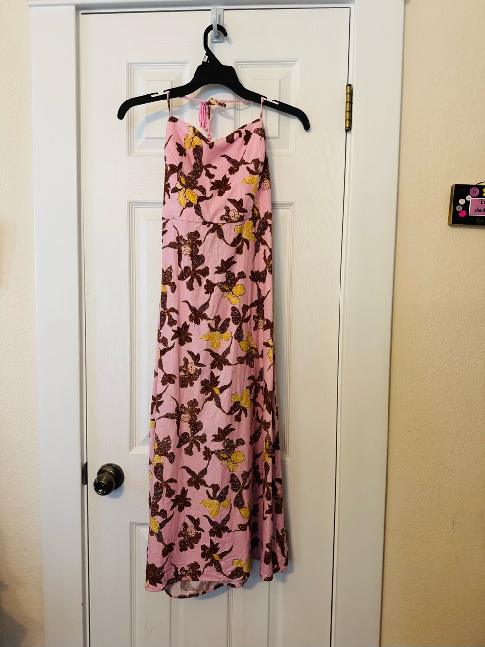 House of Harlow 1960 Pink Floral‎ Linen Blend Halter Midi Dress Size S Open Back